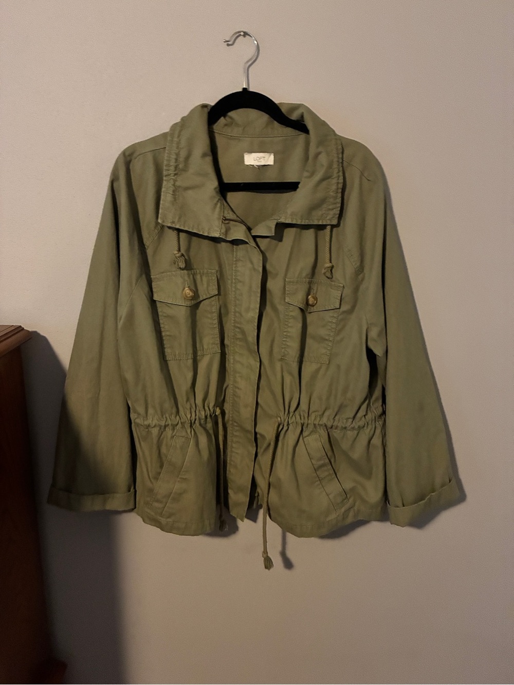 LOFT Olive Green Utility Jacket with Drawstring Waist